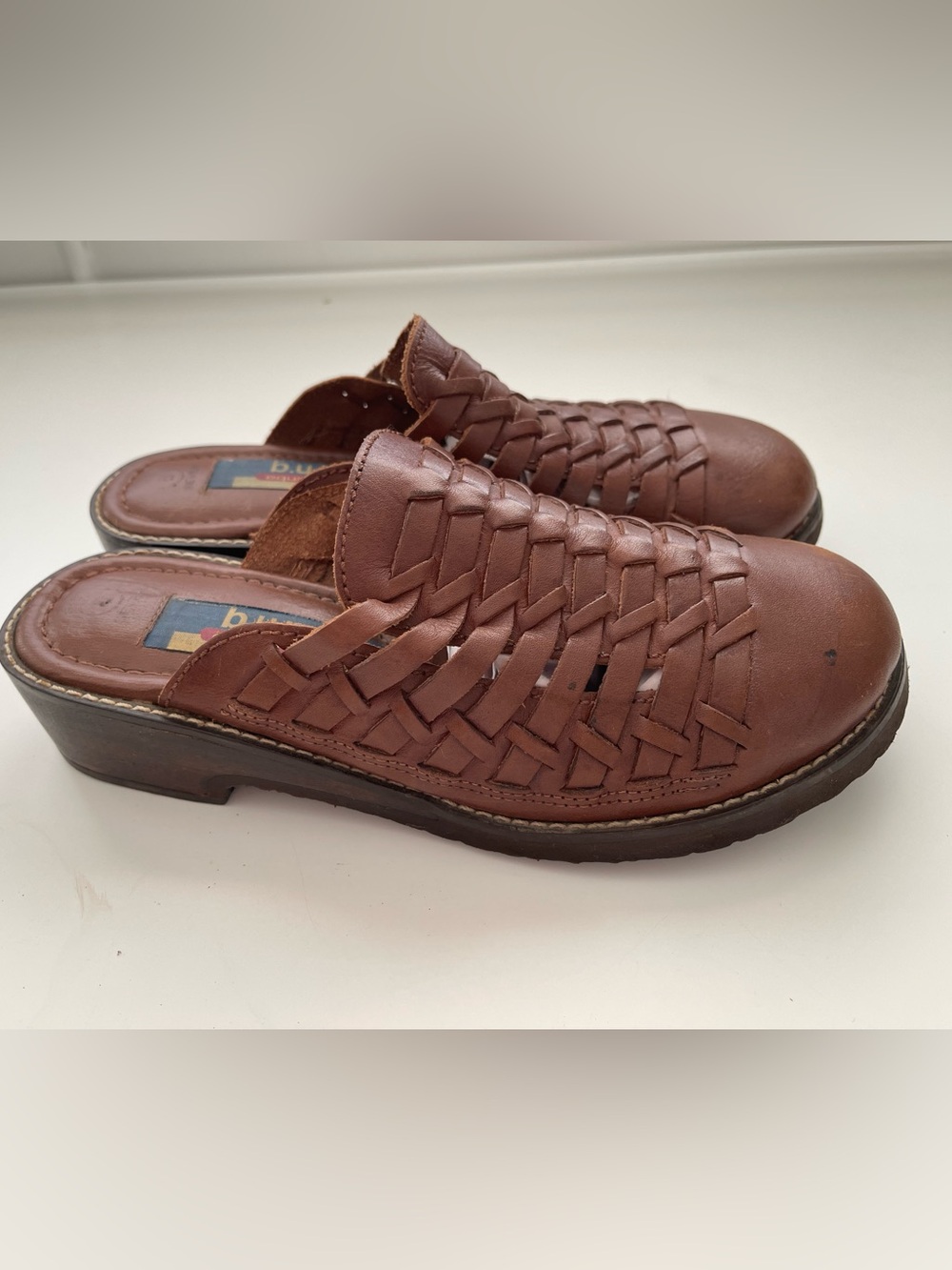 B.U.M. Equipment Vintage 90s Woven Leather Wood Clogs Y2K Size 8